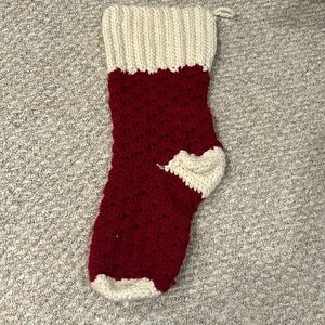 Homemade crocheted, stocking burgundy and cream absolutely adorable